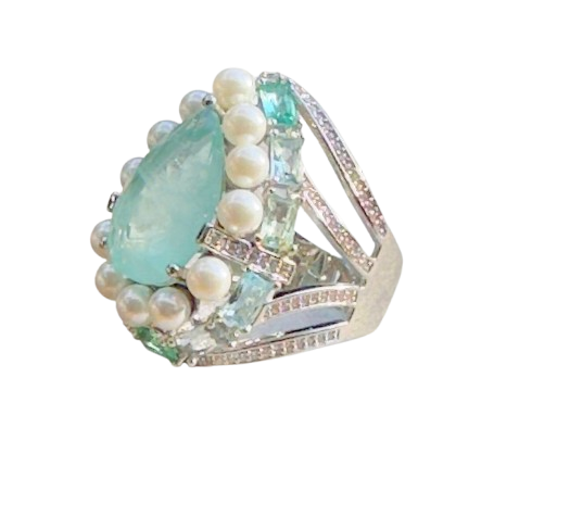 Anel Turmalina Light e Pérola