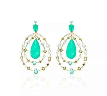 Brinco Aro Duplo Esmeralda Colombiana Fusion e Gotas