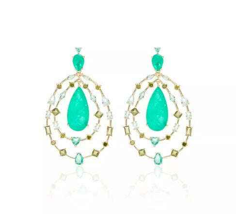Brinco Aro Duplo Esmeralda Colombiana Fusion e Gotas