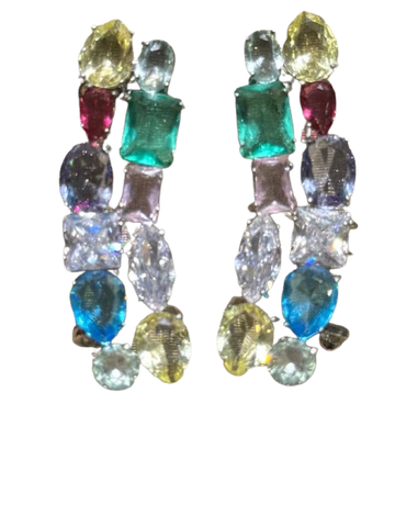 Brinco Ear Cuff Quadrados Cristais Coloridos