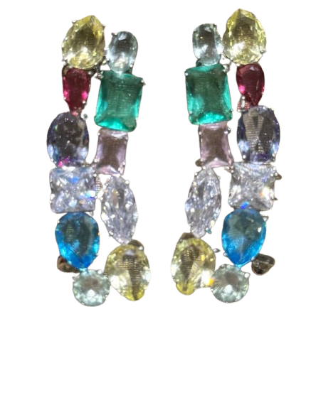 Brinco Ear Cuff Quadrados Cristais Coloridos