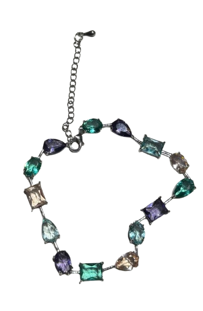 Pulseira Formas Cristais Morganita, Tanzanita e Esmeralda