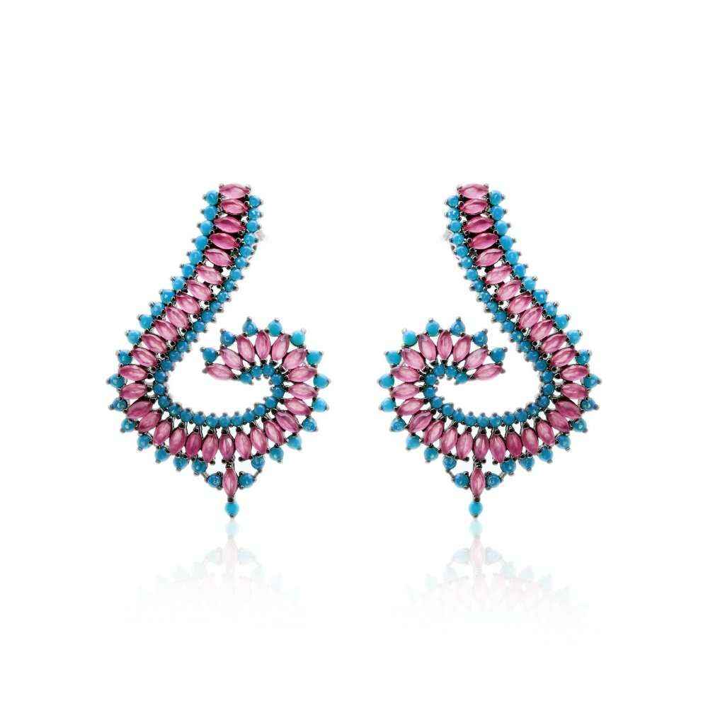 Brinco Interrogação Cristal Nano Turquesa em Baguetes