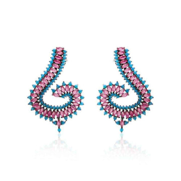 Brinco Interrogação Cristal Nano Turquesa em Baguetes