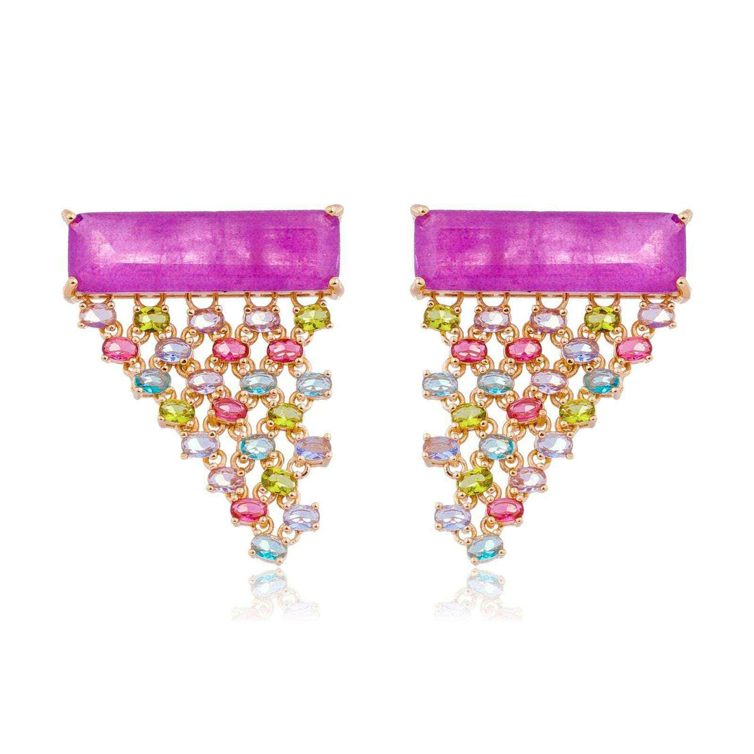 Brinco Lume - Tanzanita Retangular com Cascata de Zircônias Coloridas