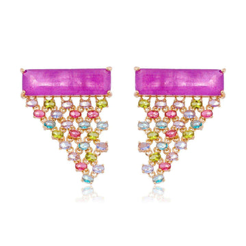 Brinco Lume - Tanzanita Retangular com Cascata de Zircônias Coloridas